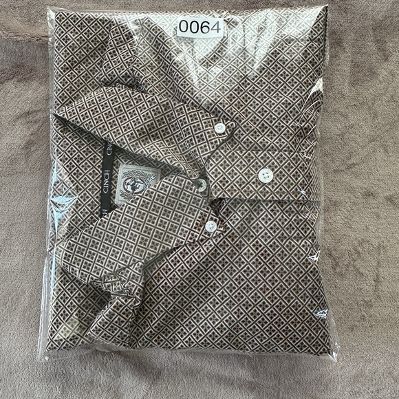 CINCH Shirt Western Men's Small Khaki Geometric Cotton Long Sleeve Button-Down - Picture 8 of 8